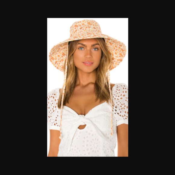 NIB LACK OF COLOR Holiday Bucket Hat Peach Bloom Floral Print S/M Retail $125.00 main image 4